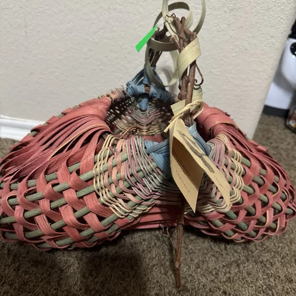 Large Vintage Woven Buttock Basket God's Eye wood Splint‎ Primitive Thailand